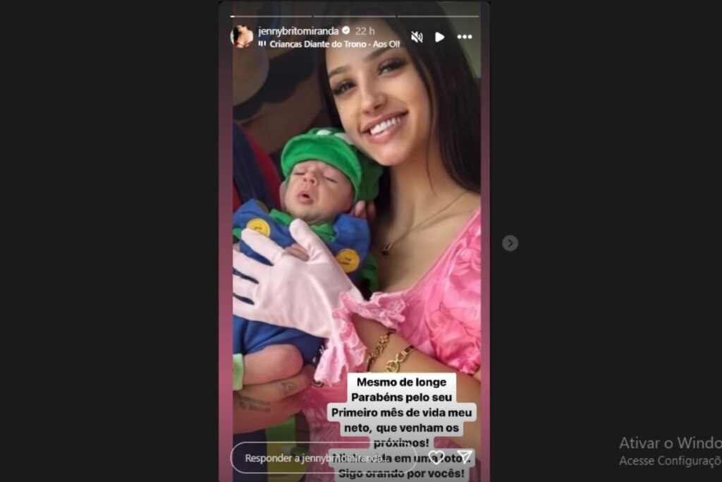 stories de Jenny Miranda parabenizando neto, kaleb