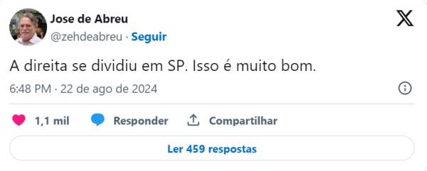 José de Abreu se envolve em briga política e critica Bolsonaro e Pablo Marçal: ‘A direita se dividiu em SP’