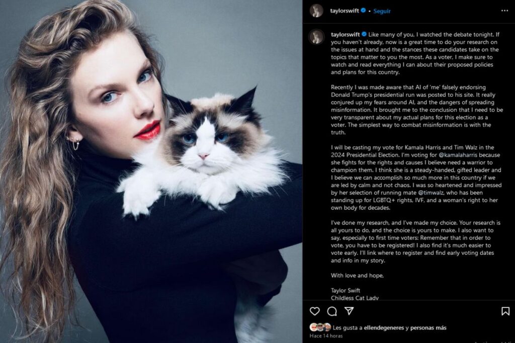 Taylor Swift escancara seu voto nas próximas eleições presidenciais dos Estados Unidos
