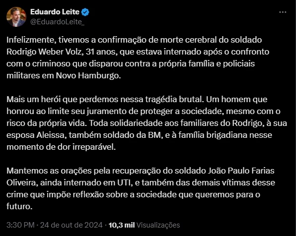 Segundo policial vítima de atirador de Novo Hamburgo não resiste e falece no hospital