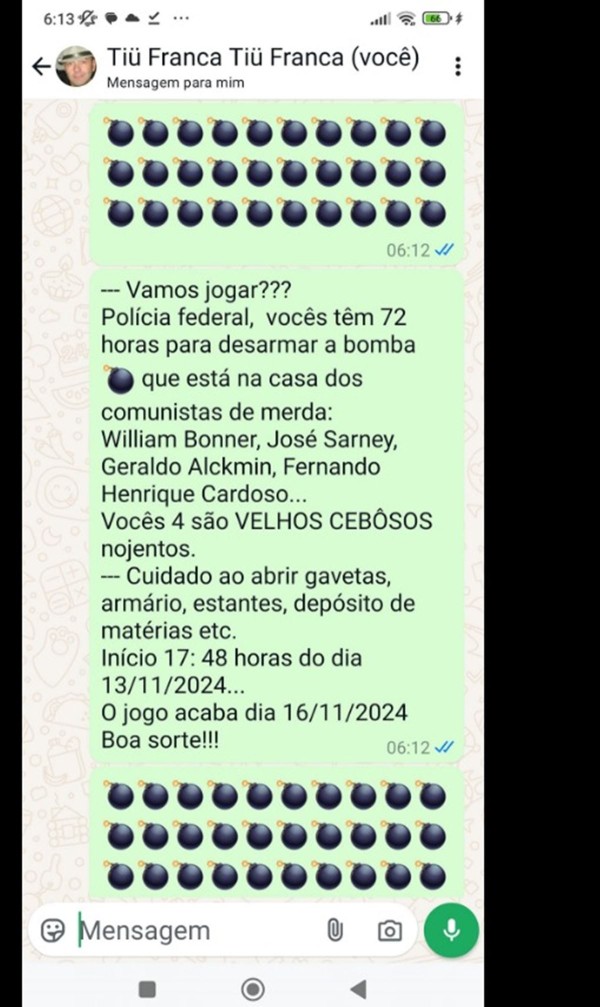 Além de Bonner, homem que atacou STF afirmou ter colocado bombas nas casas de outras 3 pessoas; saiba quem são