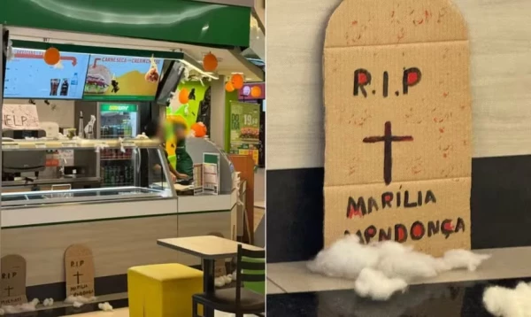 Rede de fast-food pede desculpas por decoração do Dia das Bruxas reproduzindo túmulo de Marília Mendonça
