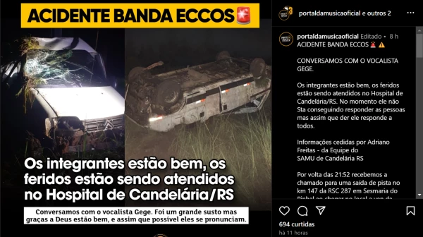 Acidente com banda interrompe viagem e deixa feridos na RSC-287; dois músicos tiveram ferimentos graves