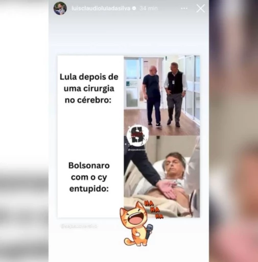 Luís Cláudio, filho de Lula, provoca Bolsonaro na web após vídeo do presidente caminhando no hospital