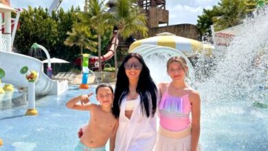Simaria e os filhos no Beach Park