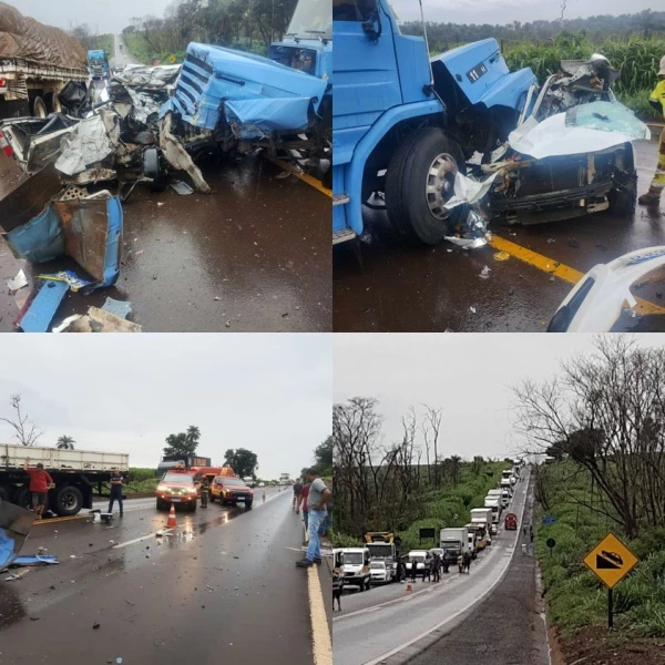 Acidente gravíssimo entre caminhão e um carro deixa um morto em rodovia; fotos impressionam