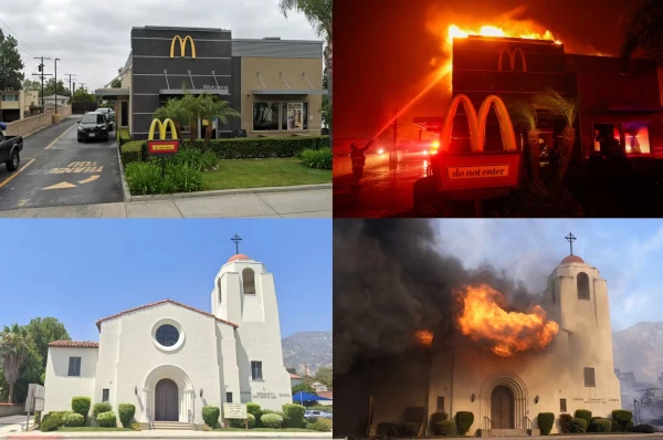 Incêndio de grandes proporções deixam igreja e lanchonete em meio às chamas; antes e depois são desoladores