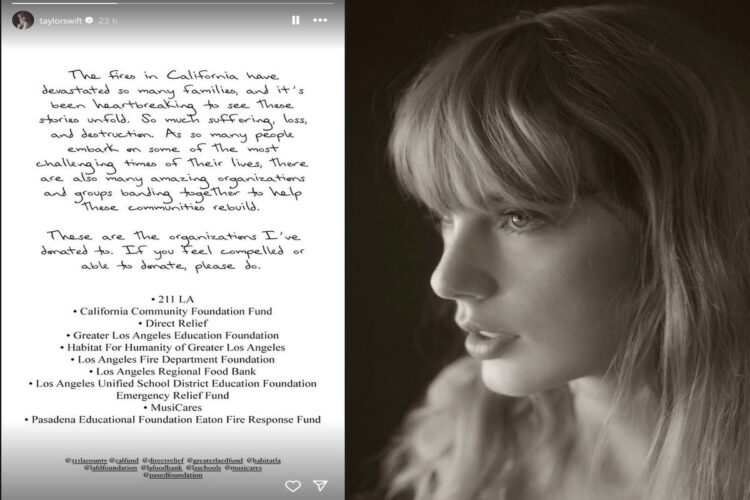 Taylor Swift demonstra solidariedade com vítimas de incêndios na Califórnia