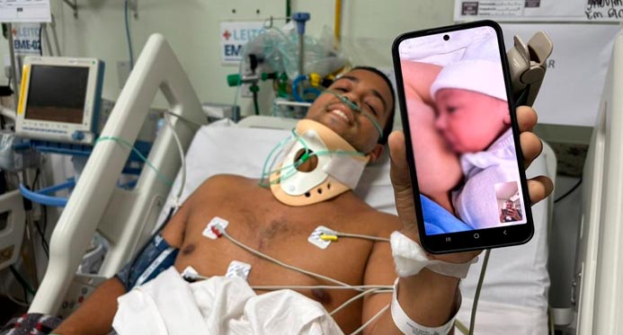 Hospital Estadual Sílvio Avidos promove chamada de vídeo para policial internado conhecer a filha
